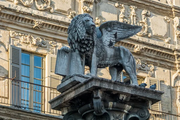 ヴェローナのウィングドライオン像 イタリア — ストック写真