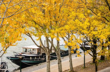 Paris, Fransa 'daki Seine nehrinde bir mavna.