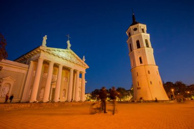 Vilnius Katedrali. Vilnius, Litvanya 'da gece yarısı.