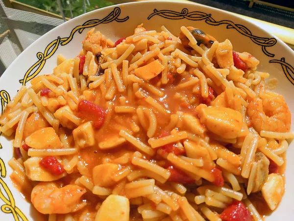 Typische Spanische Meeresfrüchte Paella Der Traditionellen Pfanne — Stockfoto