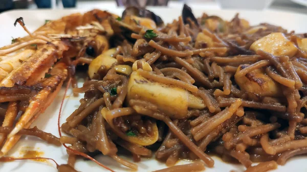 Typische Spanische Meeresfrüchte Paella Der Traditionellen Pfanne — Stockfoto