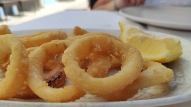Seafood snacks, calamaris, squid rings