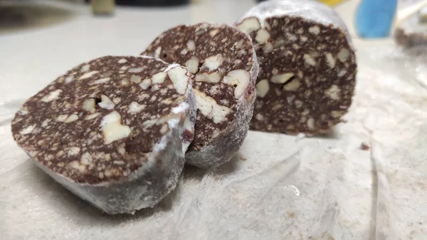 Hausgemachte Schokoladenstange Mit Keksen — Stockfoto
