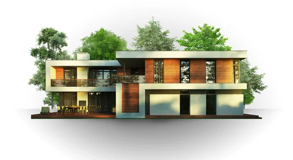 白い背景に家のイラスト 近代的な高級建築 木の背景にある家 — ストック写真
