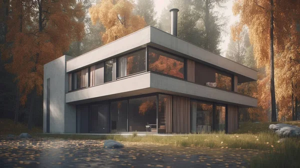 Visualisatie Van Een Modern Privé Huis Met Een Plat Dak — Stockfoto