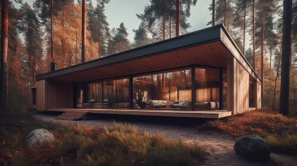 Визуализация Современного Частного Дома Лесу Уютный Дом — стоковое фото