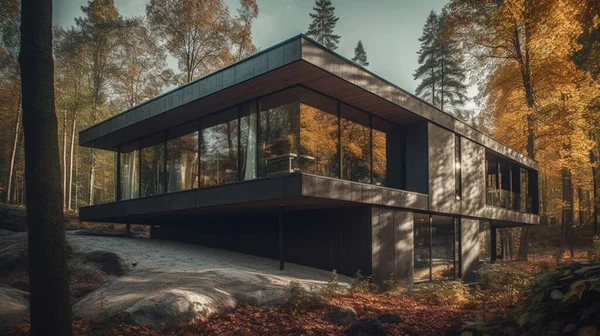 Visualizzazione Una Moderna Casa Privata Nella Foresta Casa Accogliente — Foto Stock