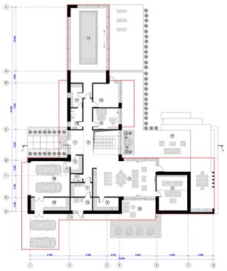 Çizim. Modern ev planı. İç mimari