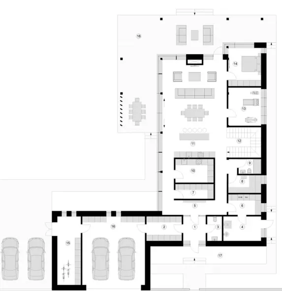Drawing. Modern house plan. Interior layout