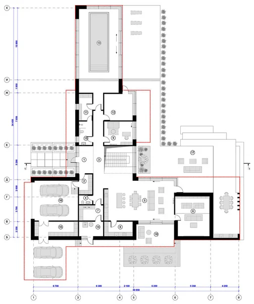 Drawing. Modern house plan. Interior layout