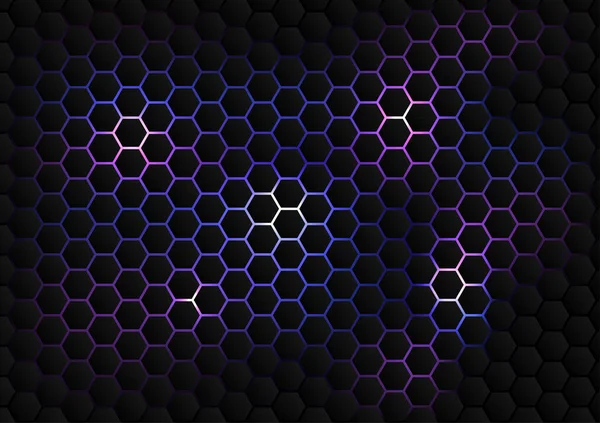 ブルーとピンクのミツバチの蜂蜜の形ベクトルの背景 ハニカム蜂は黒の背景に六角形の格子細胞で巣を作る — ストックベクタ