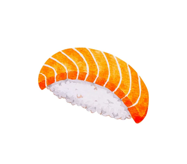 鮭の握り寿司 日本料理 白地に描かれた水彩画手描きイラスト — ストック写真