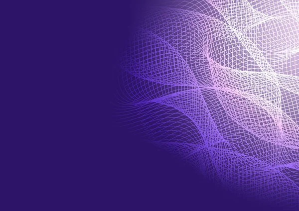 抽象的な白いメッシュ 紫色の背景に波線のパターン 未来的なデジタル技術の概念 — ストック写真