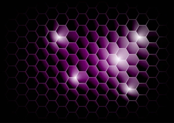 Μοβ Σχήμα Μελιού Μελισσοκυψέλη Κυψέλες Εξαγωνικού Πλέγματος Μαύρο Φόντο — Διανυσματικό Αρχείο