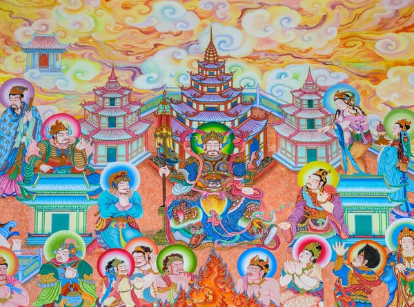 Tradycyjny Chiński Mural Ścianie Świątyni — Zdjęcie stockowe