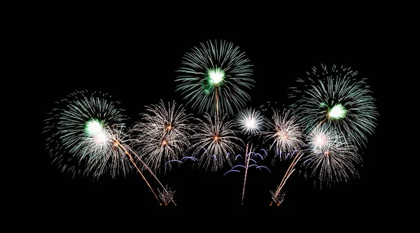 stock image Beautiful light for celebration of festive fireworks display on night sky, isolated on black background