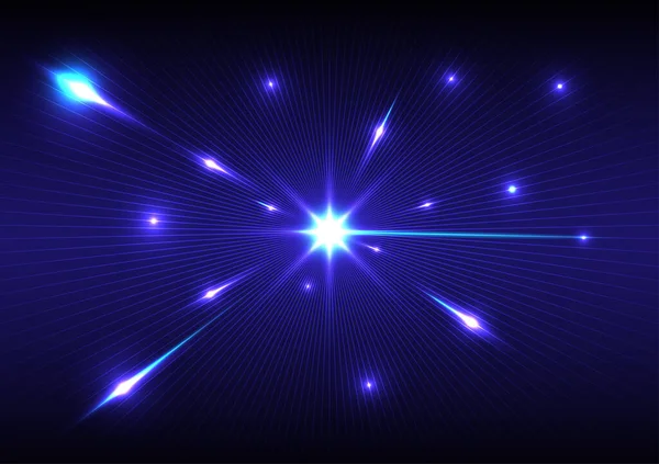 Abstrakt Dynamisk Rörelse Ljus Spår Mörkblå Bakgrund Futuristisk Teknik Mönster — Stock vektor
