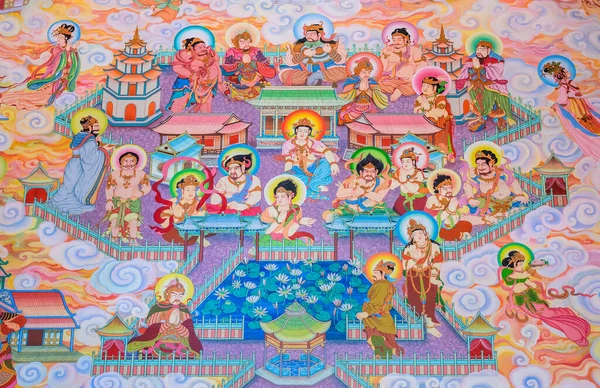 Peinture Murale Chinoise Traditionnelle Sur Mur Temple — Photo
