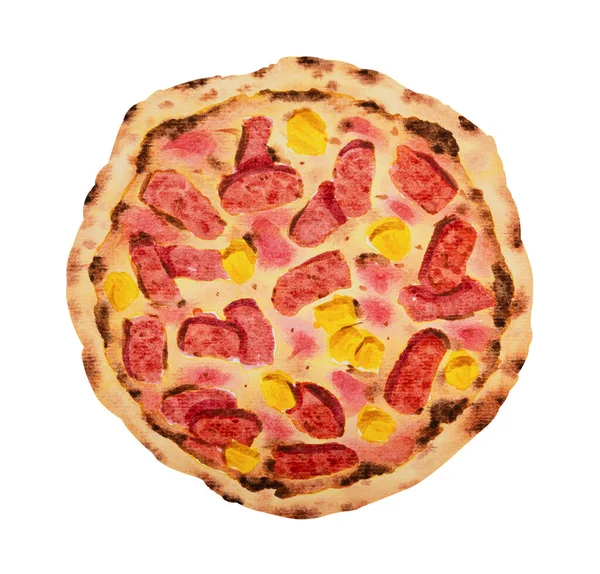 Hawajska Pizza Akwarela Ręcznie Rysowane Ilustracja Izolowane Białym Tle — Zdjęcie stockowe