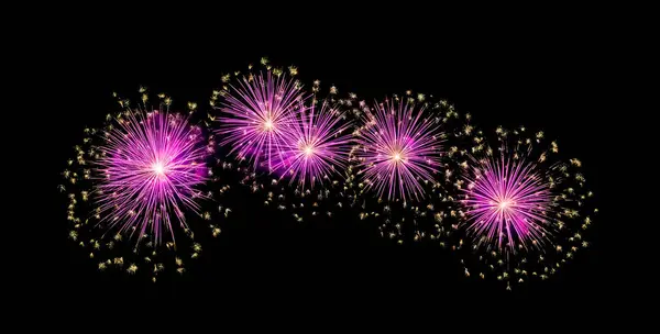 Pink fireworks display isolated on black background for new year celebration and anniversary
