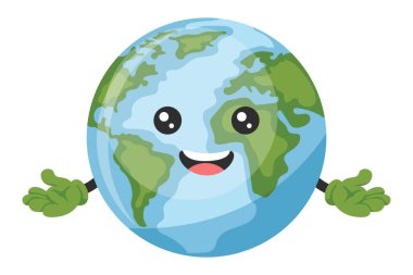 Dünya karakterinin Dünya Günü için Mutlu Çizgi Filmleri: Ulusal Kirlilik Önleme Günü, Dünya Çevre Günü. Çevre kirliliğine ve gezegenimizin bakımına karşı önlem kavramı