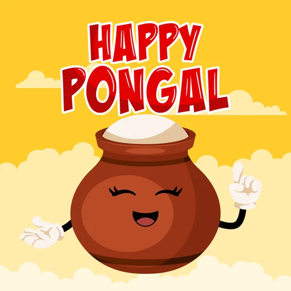 Joyeux Personnage Traditionnel Dessin Animé Pot Argile Pour Happy Pongal — Image vectorielle