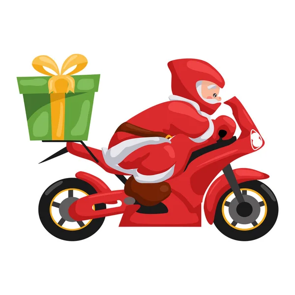 Père Noël Équitation Moto Moderne Offrant Des Cadeaux Conception Pour — Image vectorielle