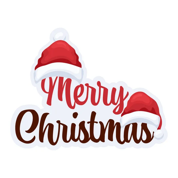 Pegatina Texto Feliz Navidad Con Sombreros Santa Claus — Archivo Imágenes Vectoriales