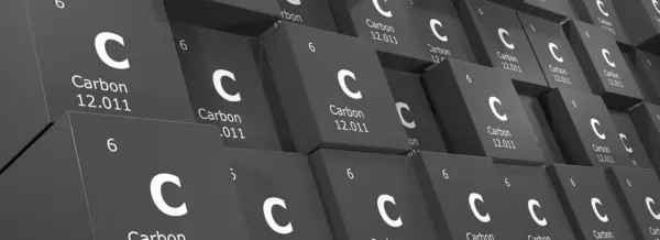 Kohlenstoff Rendering Hintergrund Von Würfeln Mit Symbolen Der Elemente Des — Stockfoto