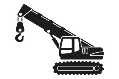 Çizgi film teleskopik vinç siluetleri. İnşaat ve madencilik için ağır makineler