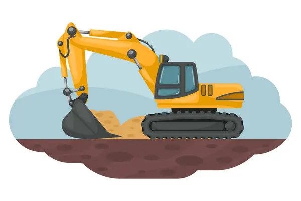 Escavadora Esteiras Escavação Desenhos Animados Máquinas Pesadas Utilizadas Indústria Construção Vetores De Stock Royalty-Free