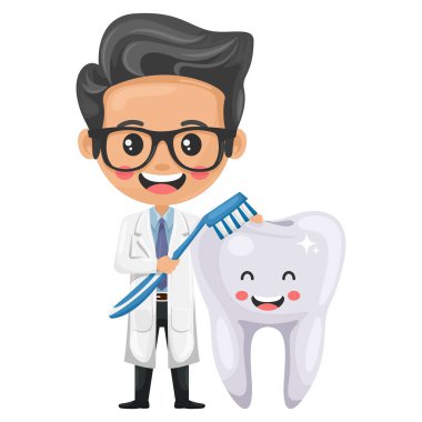 Diş fırçasıyla diş fırçalayan doktor çizgi filmi. Diş ve sakız hastalıklarının önlenmesi, teşhisi ve tedavisi. Diş sağlığı ve ağız bakımı. Diş çürüğünün önlenmesi. Sağlık ve Tıp Konsepti