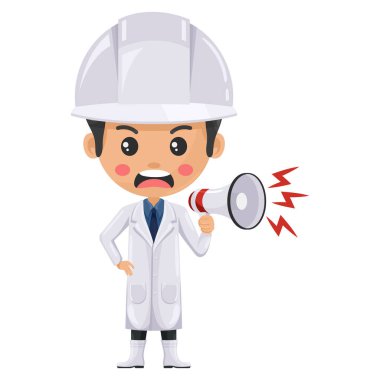 Steteskoplu bir doktor karakteri çizgi filmi. Sağlık ve tıp konsepti. Sağlık uzmanının bir hastayı muayene etmesi ya da muayene etmesi. Sağlık alanında araştırma, bilim ve teknoloji