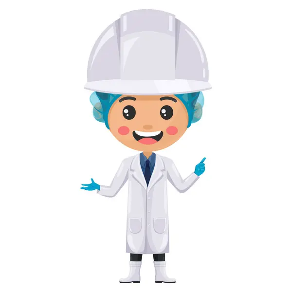 stock vector Quality control supervisor pointing his finger. Express an idea and indicate with the index finger. Food industry engineer. Chief food safety engineer. Safety in food production and processing