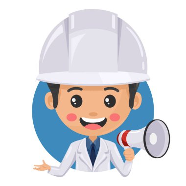 Gıda üretim hattındaki kalite kontrol şefi megafonla bir duyuru yapıyor. Gıda endüstrisi mühendisi. Baş gıda güvenliği. Gıda üretimi ve işlemesinde bilim, teknoloji ve güvenlik