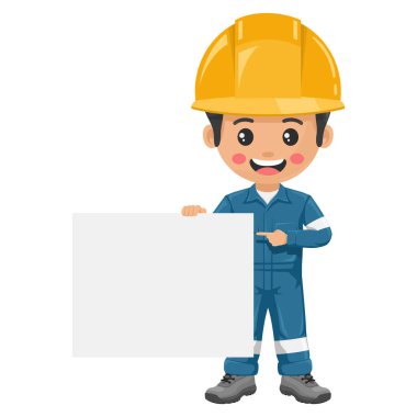 Kişisel koruyucu ekipmanlarıyla endüstriyel mekanik işçisi reklam, sunum ve broşürler için bir yazı alanı tutuyor. İş yerinde sanayi güvenliği ve iş sağlığı