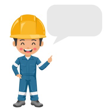 Kişisel koruyucu ekipmanlarıyla endüstriyel tamirci. Reklam için metin alanı ve broşürleri olan diyalog kutusu vignette. İş yerinde sanayi güvenliği ve iş sağlığı