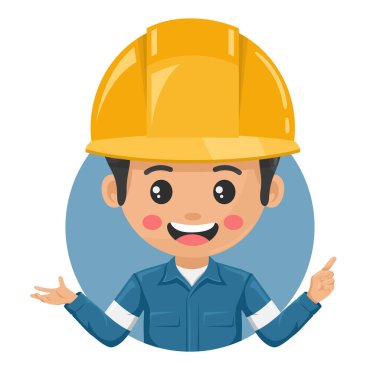 Endüstriyel mekanik işçisi ve kişisel koruyucu aletleri parmağıyla işaret ediyor. Bir fikri ifade et ve işaret parmağınla işaret et. İş yerinde sanayi güvenliği ve iş sağlığı