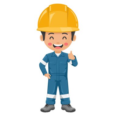 Mavi endüstriyel tulumlu endüstriyel işçi. Kişisel koruyucu ekipmanlarıyla mühendis. İş yerinde sanayi güvenliği ve iş sağlığı