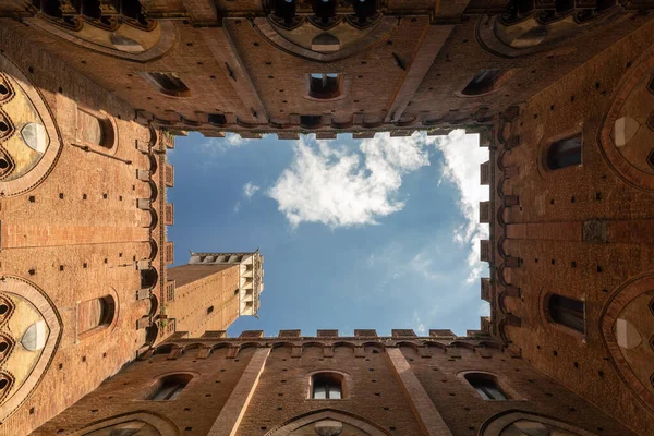 Rynek Wewnętrzny Ratusza Sienie Toskania Włochy — Zdjęcie stockowe