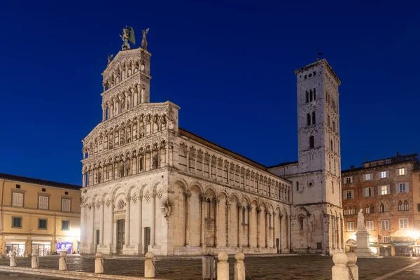 Renässanskyrkan San Michele Foro Skymningen Lucca Toscana Italien — Stockfoto