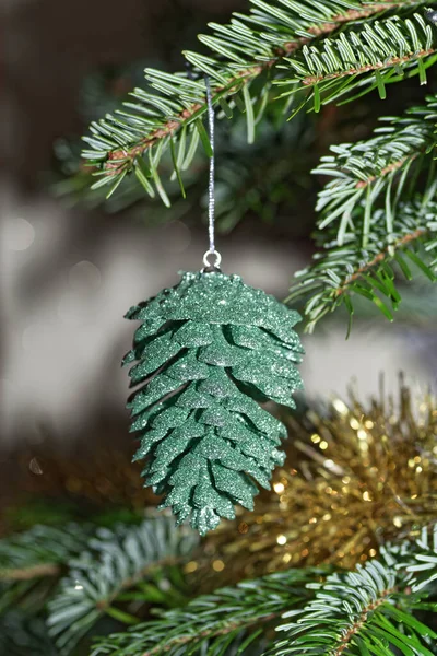 Close Green Cone Hanging Christmas Tree Decoration Royalty Free Stock Images