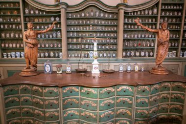 Heidelberg Sarayı 'ndaki Alman Apothecary Müzesi, antik çağdan 21. yüzyıla kadar ilaç tarihine dair bilgiler sunmaktadır.. 