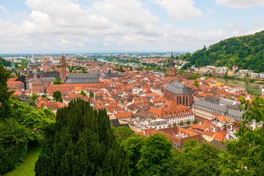 HeideELBERG, ALMANY - 16 Haziran 2019: Heidelberg 'in yukarıdaki kaleden eski şehir merkezi