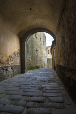 PLASENCIA, CACERES, İSPA - 18 Kasım 2018: Mirabel Markizi 'nin sarayının tüneli.