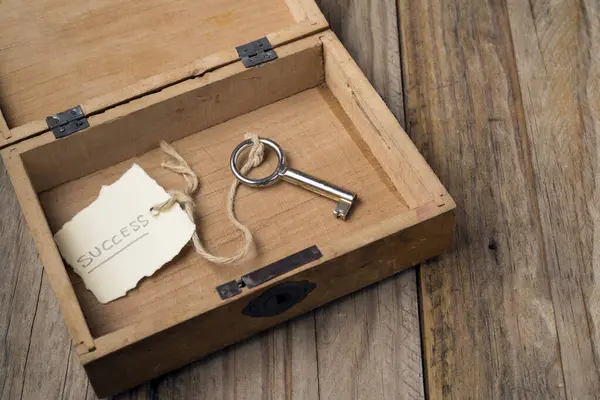 Başarının anahtarını içeren tahta kutu.