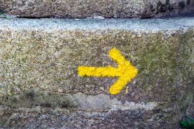 İspanya 'daki Camino de Santiago' da tipik bir yolculuk, uzun mesafe hac yolculuğu, Avrupa