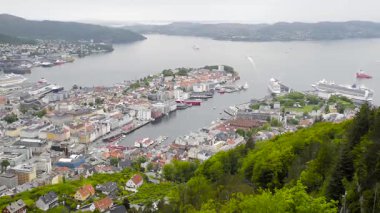 BERGEN, NORway - 2 Haziran 2017: Floyen 'den görülen Bergen' e bak