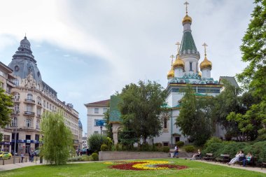 SOFYA, BULGARIA - 7 Haziran 2018: Rus Kilisesi, resmi adıyla Mucize Yaratan Aziz Nicholas Kilisesi