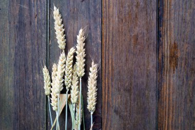 Tahta arka planda buğday kulakları